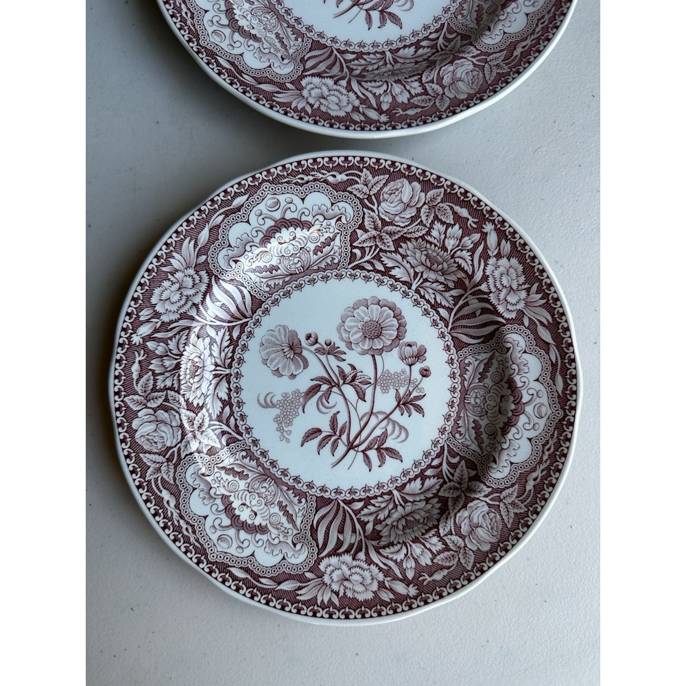 Vintage Spode Archive Georgian Series Floral, Cranberry Red Salad Wall Plate Set - Picture 3 of 4